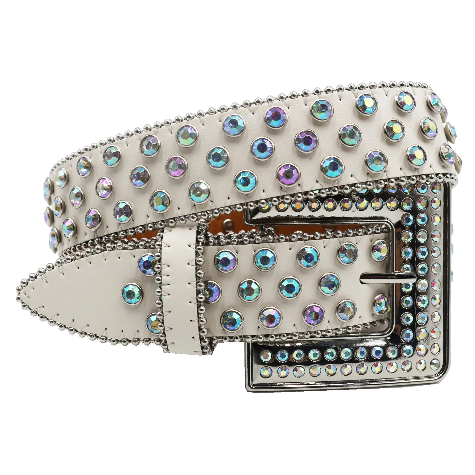 White Rhinestone Square Buckle Belt for Women — feature 3