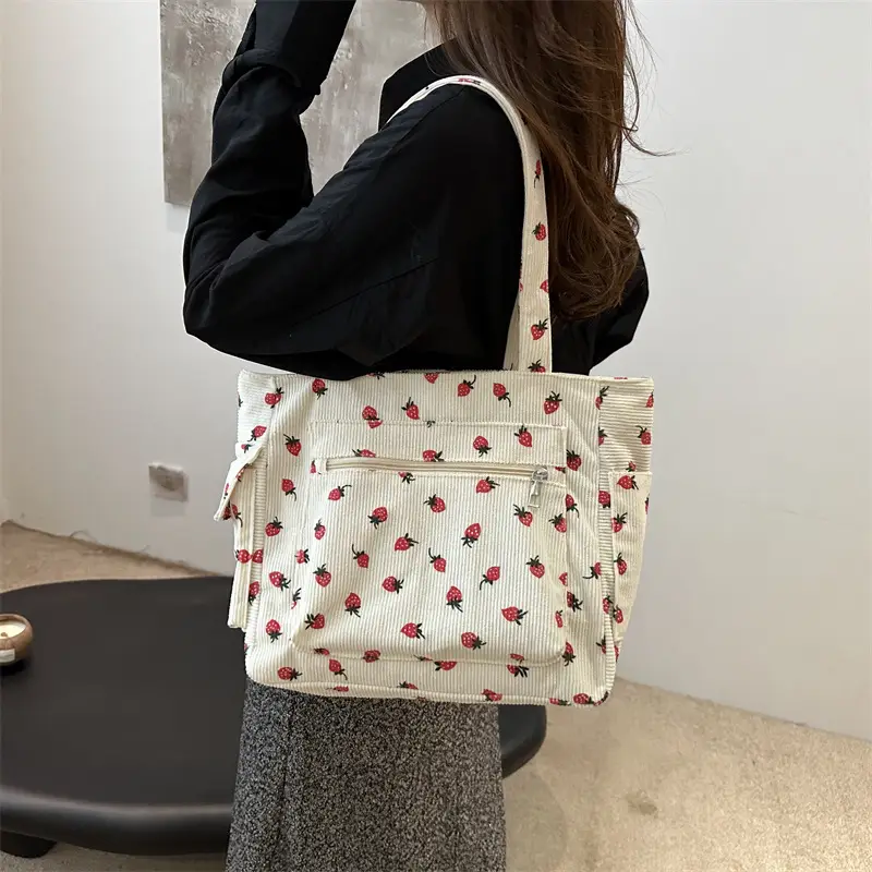 Strawberry Printed Hand Tote Bag for Women