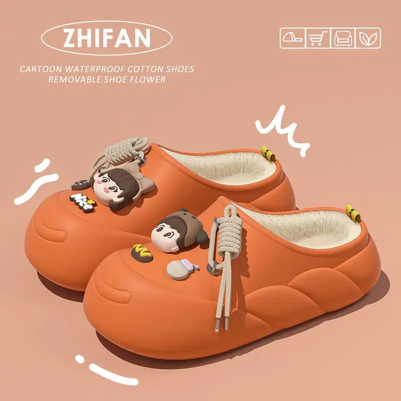 Stepping on excrement feeling winter in stock soft bottom cartoon waterproof cotton slippers EVA fleece-lined warm ladies home thickened - Image 15