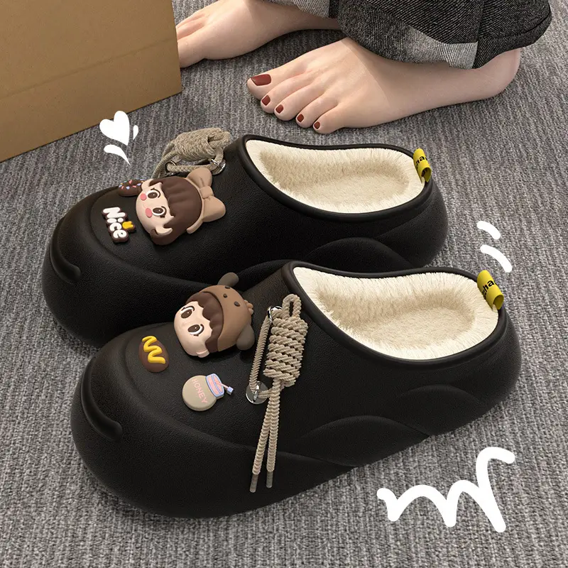 Stepping on excrement feeling winter in stock soft bottom cartoon waterproof cotton slippers EVA fleece-lined warm ladies home thickened - Image 2