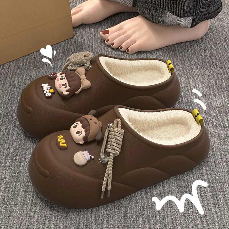Stepping on excrement feeling winter in stock soft bottom cartoon waterproof cotton slippers EVA fleece-lined warm ladies home thickened - Image 3