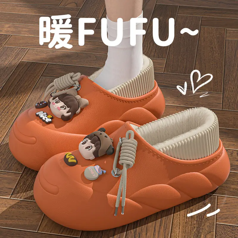 Stepping on excrement feeling winter in stock soft bottom cartoon waterproof cotton slippers EVA fleece-lined warm ladies home thickened - Image 5