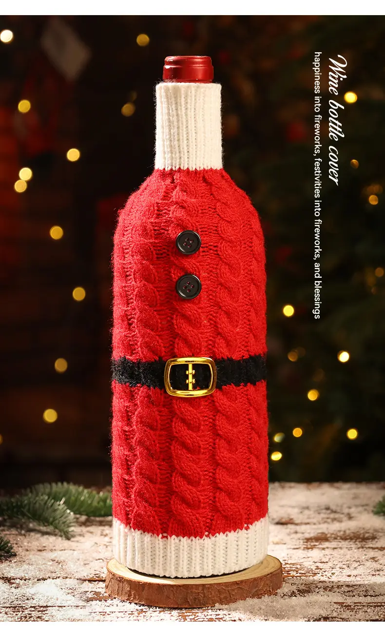 Christmas Knitted Wine Bottle Set Red Santa Design — feature 9