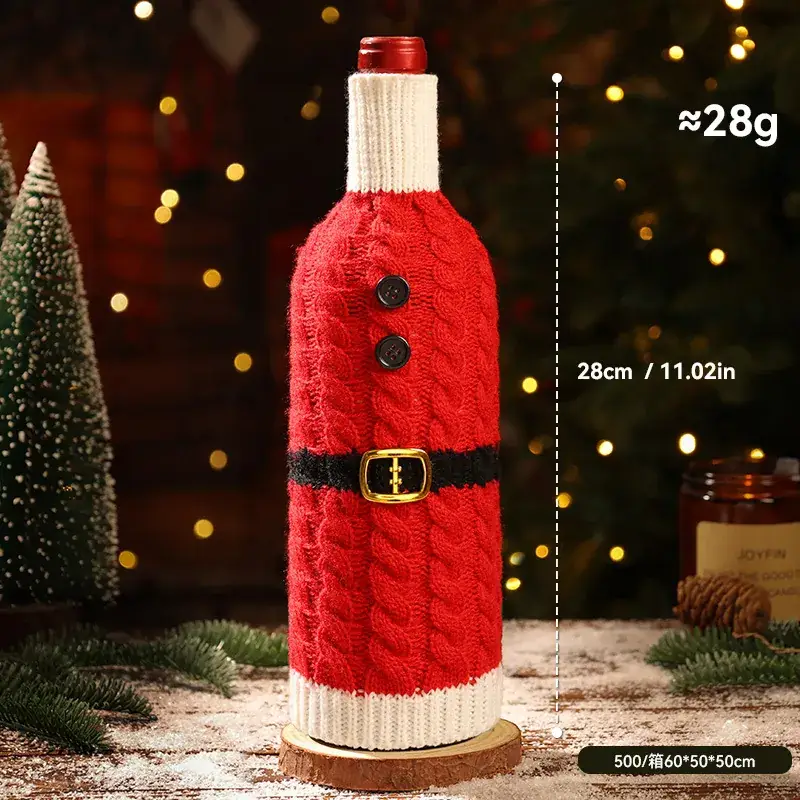 Christmas Knitted Wine Bottle Set Red Santa Design
