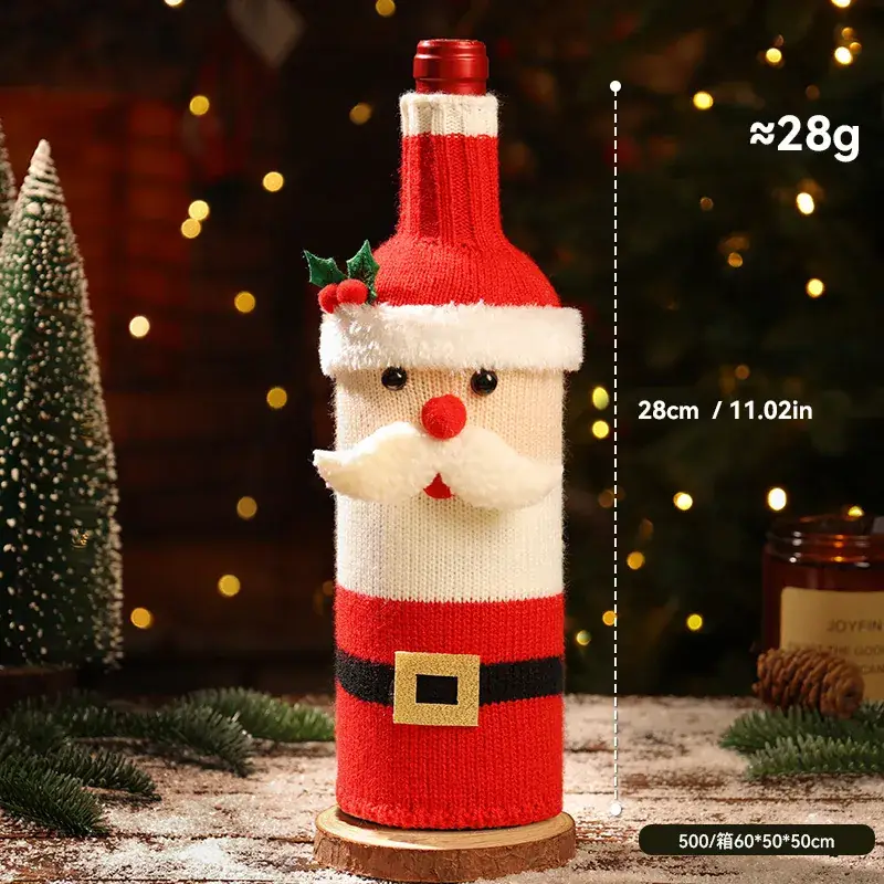 Christmas Knitted Wine Bottle Set Red Santa Design