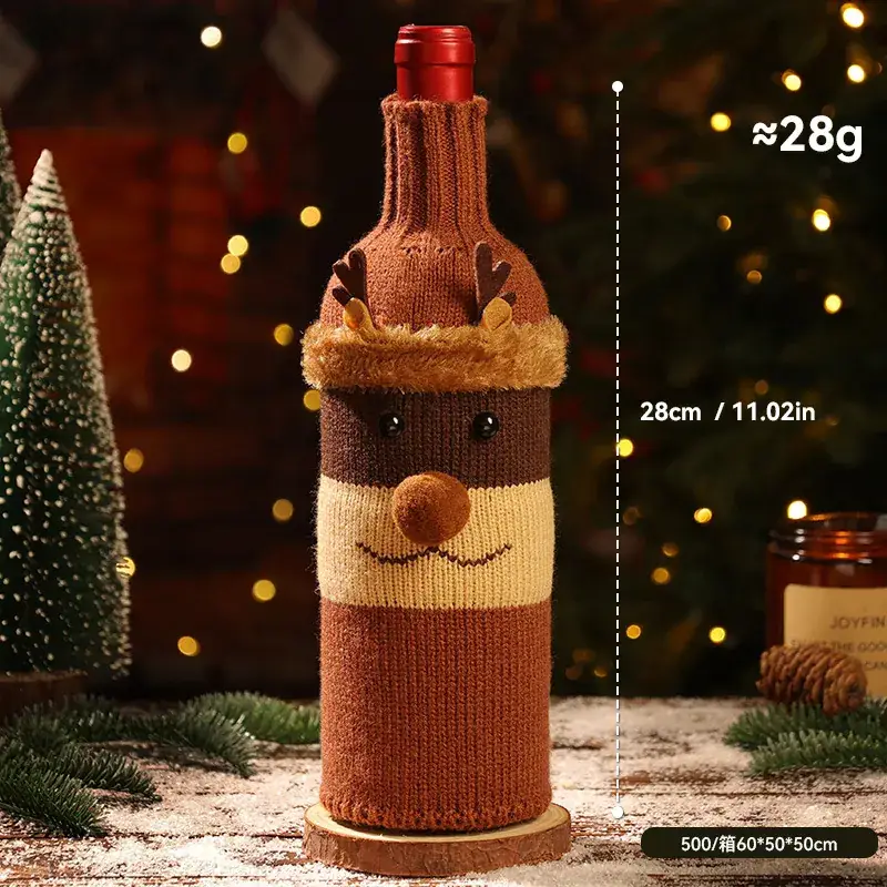 Christmas Knitted Wine Bottle Set Red Santa Design