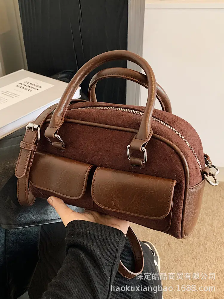 Women Retro Frosted Shoulder Bag Brown 2024