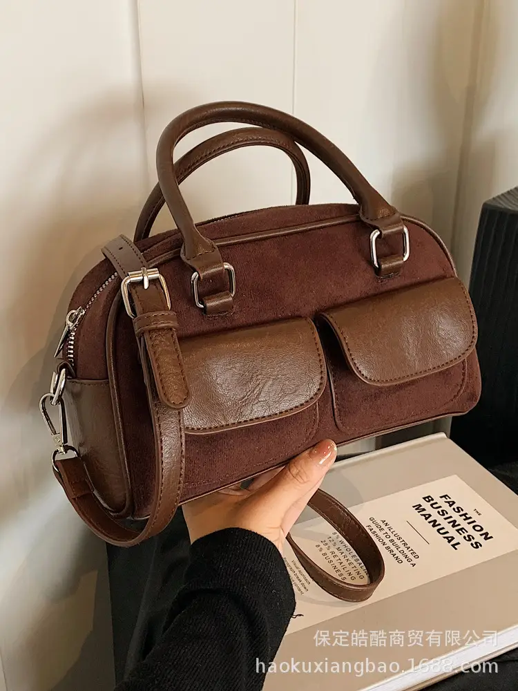 Women Retro Frosted Shoulder Bag Brown 2024