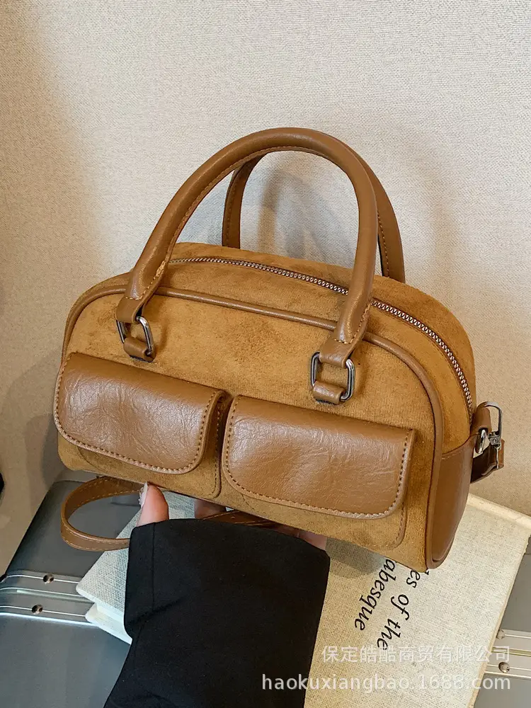 Women Retro Frosted Shoulder Bag Brown 2024