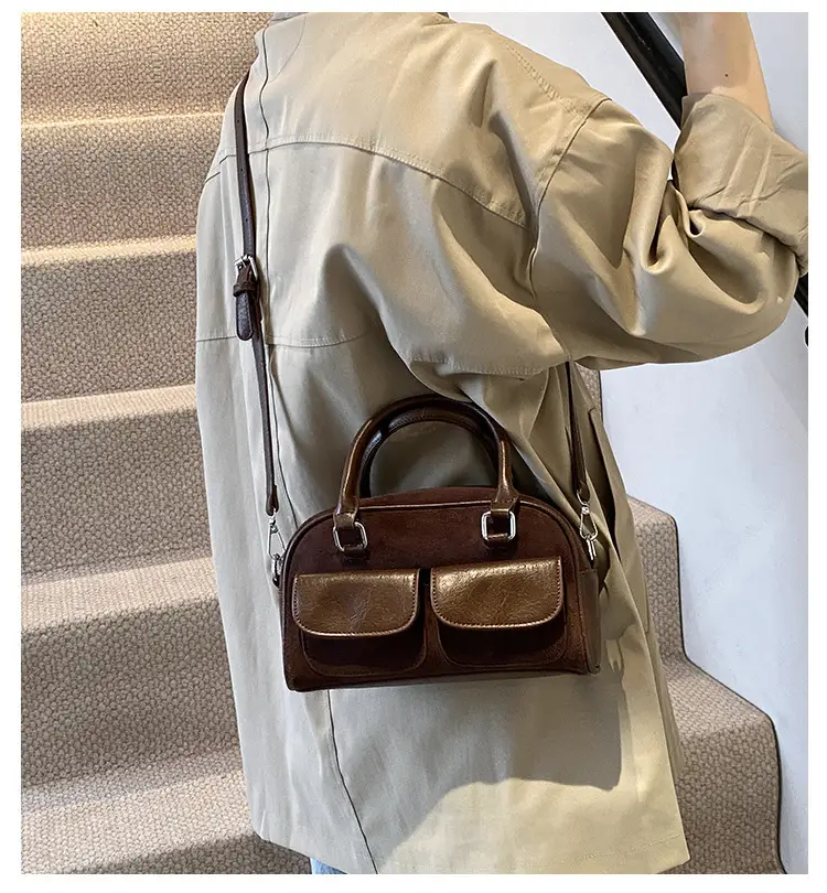 Women Retro Frosted Shoulder Bag Brown 2024 — feature 1