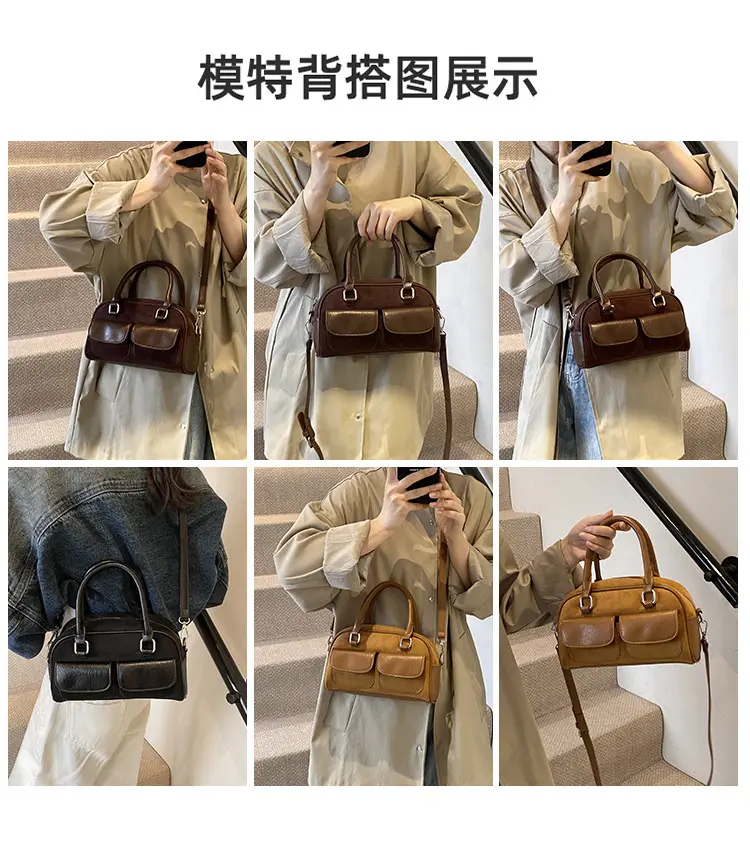 Women Retro Frosted Shoulder Bag Brown 2024 — feature 11