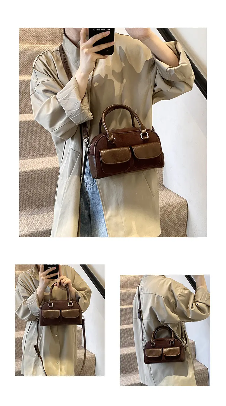 Women Retro Frosted Shoulder Bag Brown 2024 — feature 12