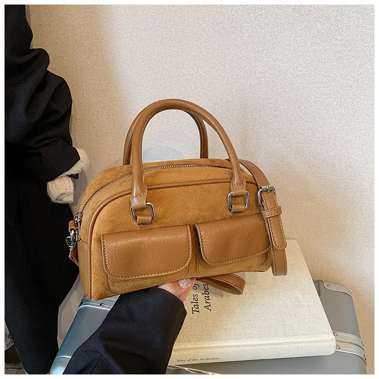 Women Retro Frosted Shoulder Bag Brown 2024 — feature 15