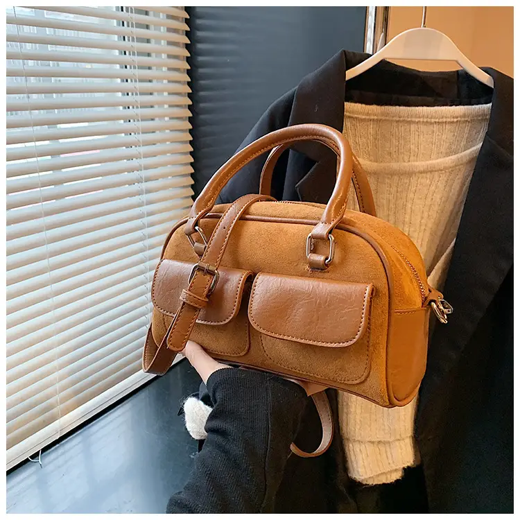 Women Retro Frosted Shoulder Bag Brown 2024 — feature 18