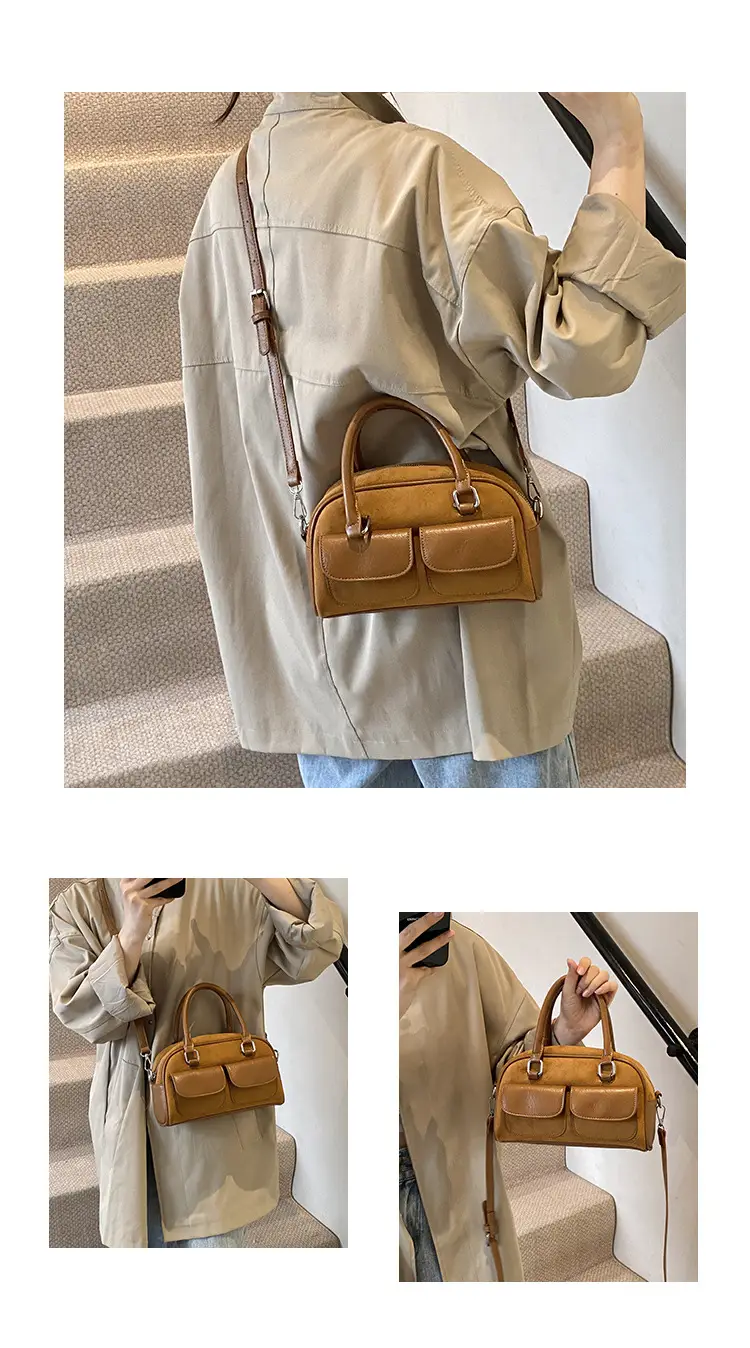 Women Retro Frosted Shoulder Bag Brown 2024 — feature 9