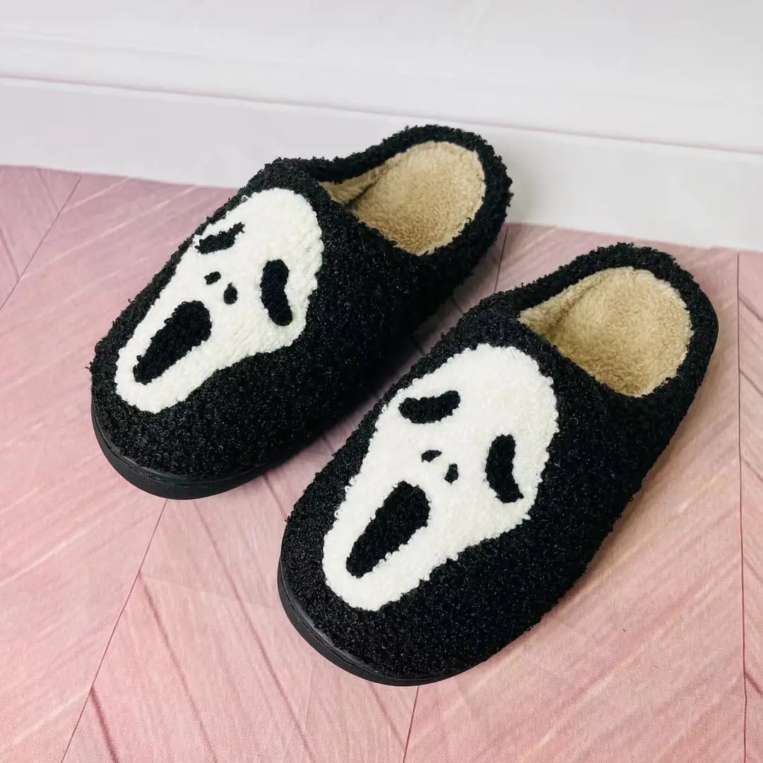 Cross-border wholesale and foreign trade hot Halloween new cotton slippers for men and women home winter skull screaming cotton slippers