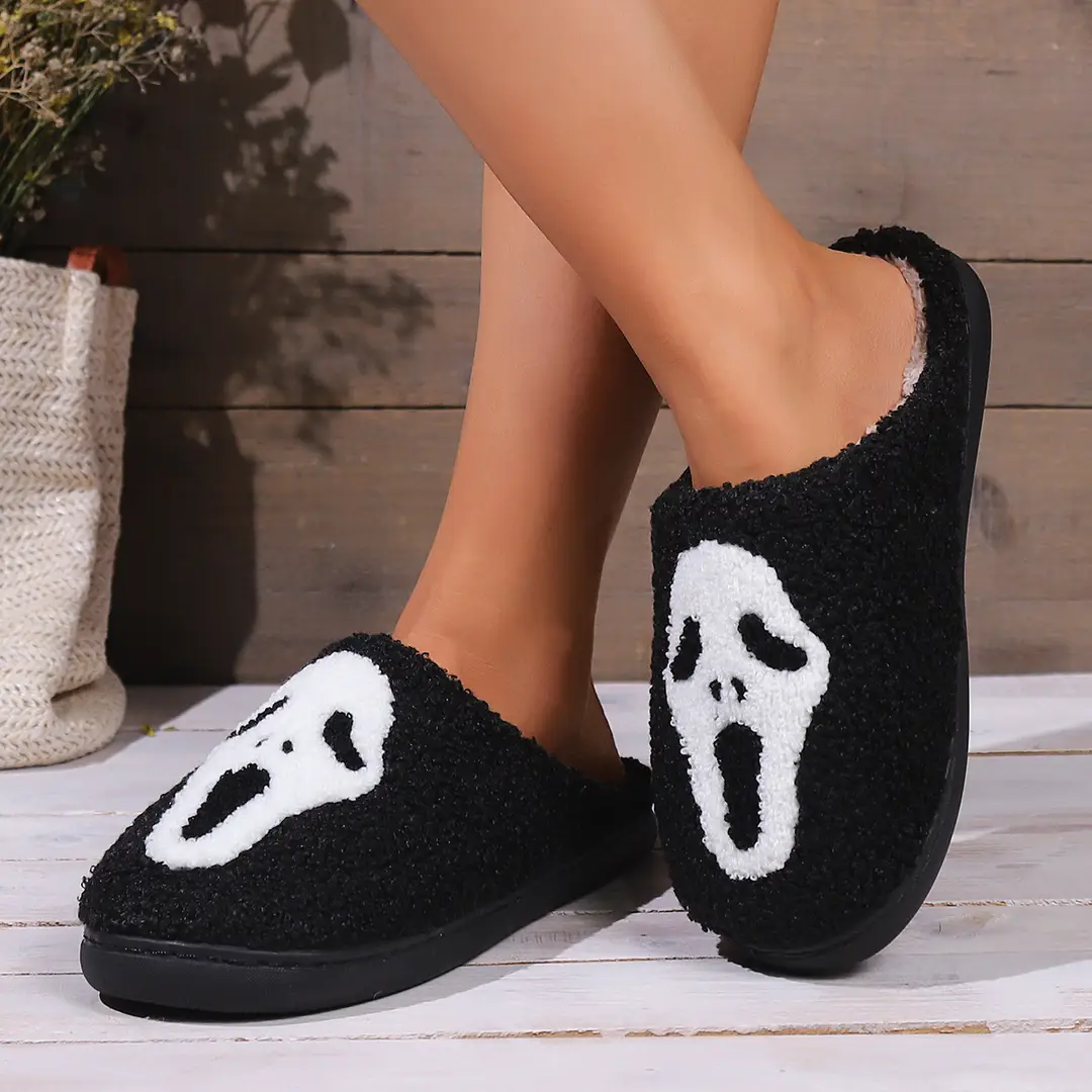 Cross-border wholesale and foreign trade hot Halloween new cotton slippers for men and women home winter skull screaming cotton slippers — feature 5