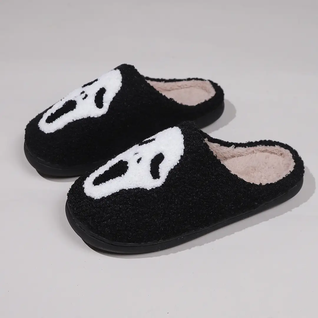 Cross-border wholesale and foreign trade hot Halloween new cotton slippers for men and women home winter skull screaming cotton slippers — feature 7