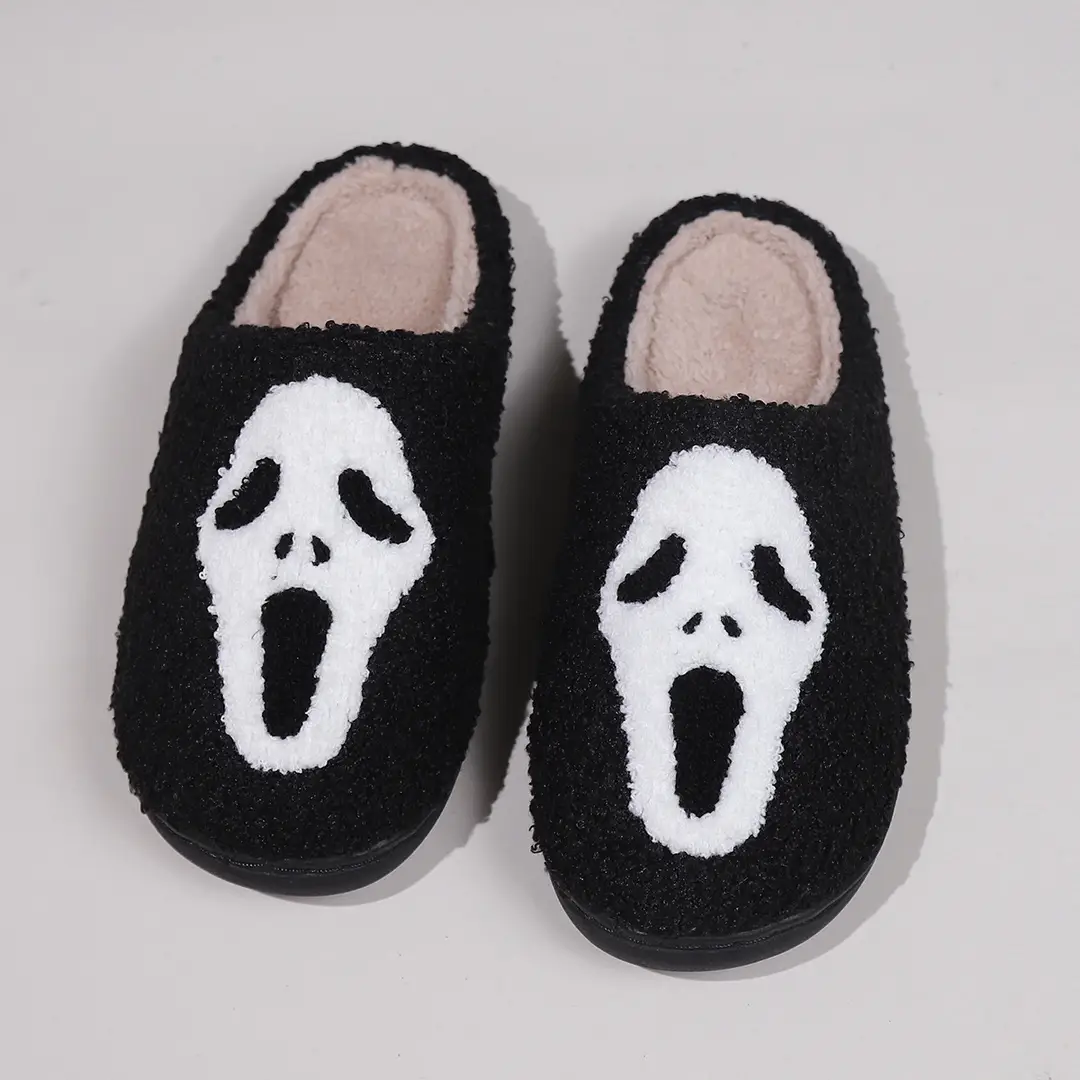 Cross-border wholesale and foreign trade hot Halloween new cotton slippers for men and women home winter skull screaming cotton slippers — feature 8