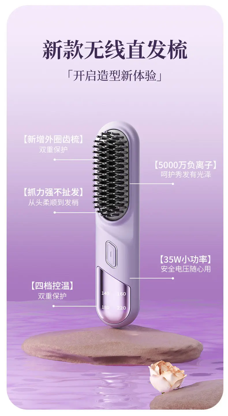 Mini Charging Straight Hair Comb with Negative Ion Technology — feature 2