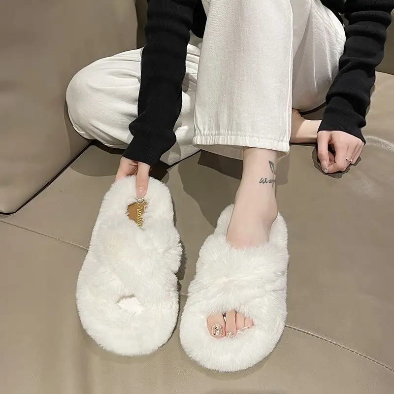 Furry Slippers for Women 2025 New Fashion Home Indoor Non-Slip High-Bottom Cotton Slippers for Women Versatile Outer Wear Thick Soles