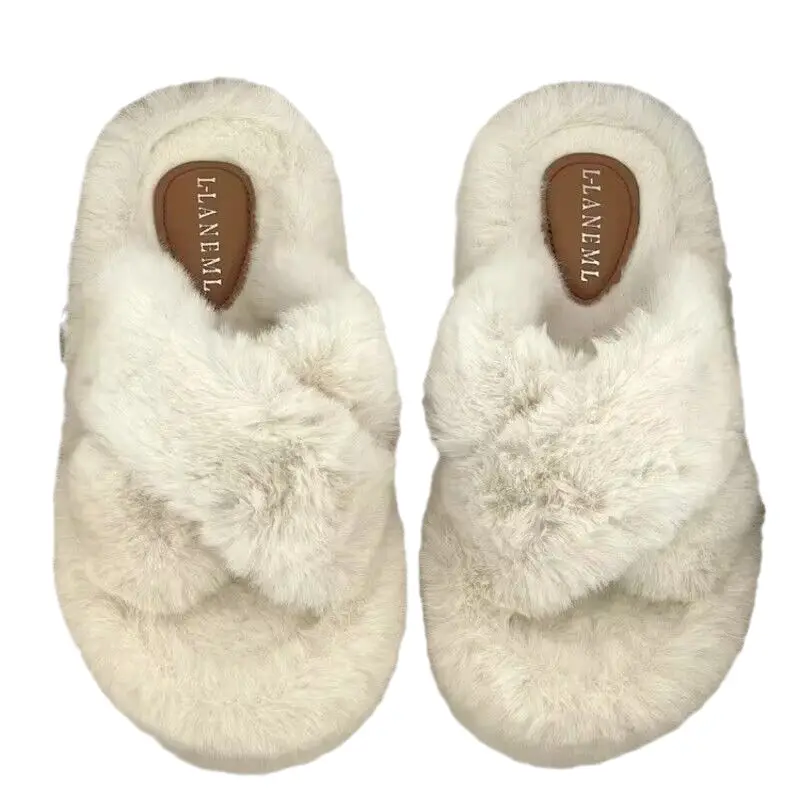 Furry Slippers for Women 2025 New Fashion Home Indoor Non-Slip High-Bottom Cotton Slippers for Women Versatile Outer Wear Thick Soles