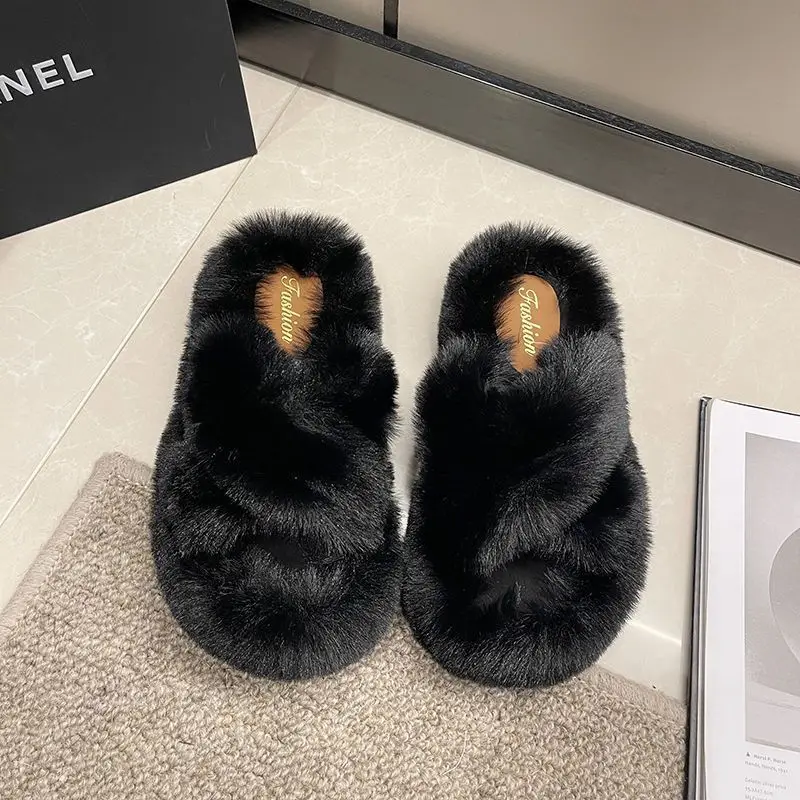 Furry Slippers for Women 2025 New Fashion Home Indoor Non-Slip High-Bottom Cotton Slippers for Women Versatile Outer Wear Thick Soles — feature 2