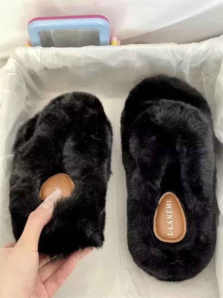 Furry Slippers for Women 2025 New Fashion Home Indoor Non-Slip High-Bottom Cotton Slippers for Women Versatile Outer Wear Thick Soles — feature 3
