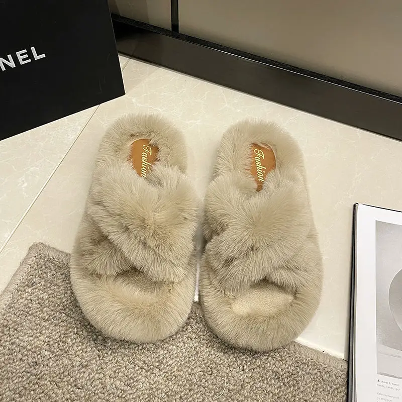 Furry Slippers for Women 2025 New Fashion Home Indoor Non-Slip High-Bottom Cotton Slippers for Women Versatile Outer Wear Thick Soles — feature 5