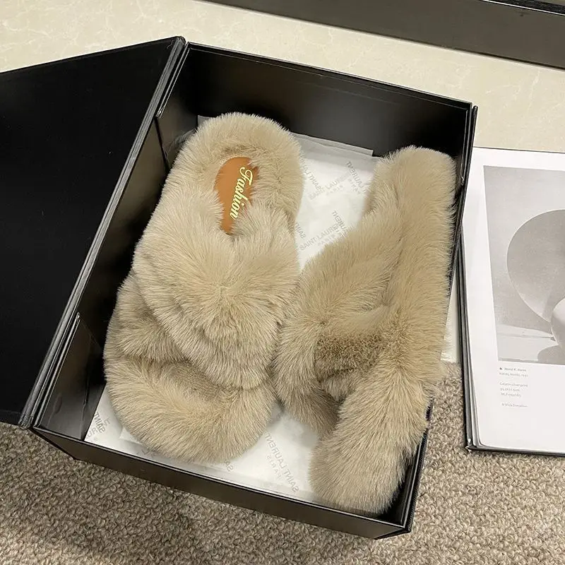 Furry Slippers for Women 2025 New Fashion Home Indoor Non-Slip High-Bottom Cotton Slippers for Women Versatile Outer Wear Thick Soles — feature 7
