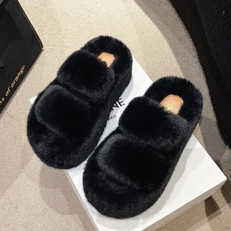 Furry Slippers for Women 2025 New Fashion Home Indoor Non-Slip High-Bottom Cotton Slippers for Women Versatile Outer Wear Thick Soles