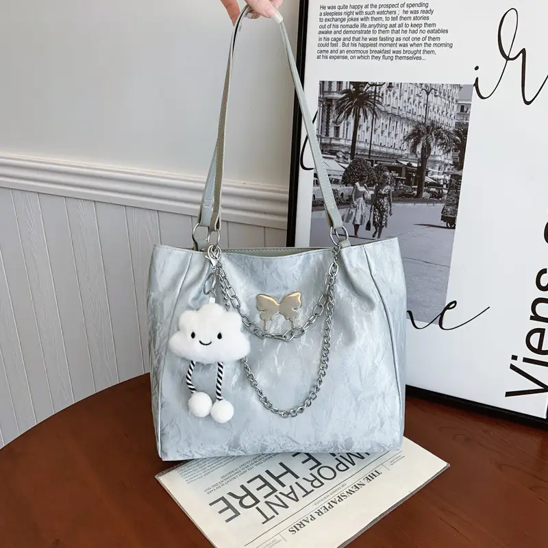 Women's Light Blue Butterfly Shoulder Bag with Chain - Image 6