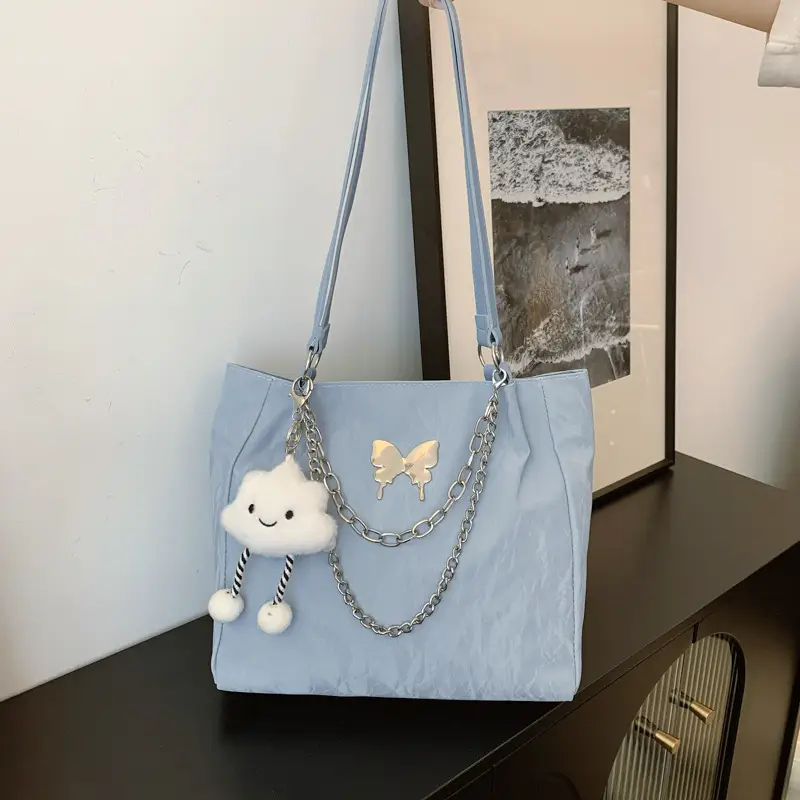 Women's Light Blue Butterfly Shoulder Bag with Chain - Image 8