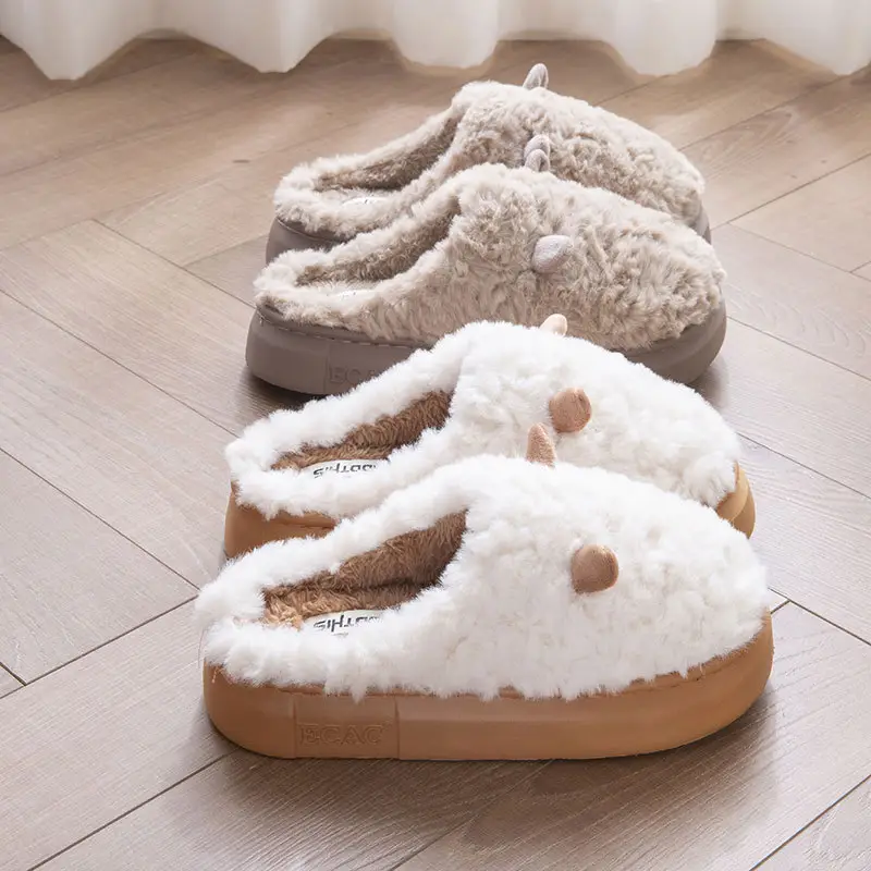 2025 New Cotton Slippers for Women, Winter Couple's Home Use, Fleece-Lined, Warm, Non-Slip, Thick-Soled Furry Slippers for Men, Autumn - Image 7