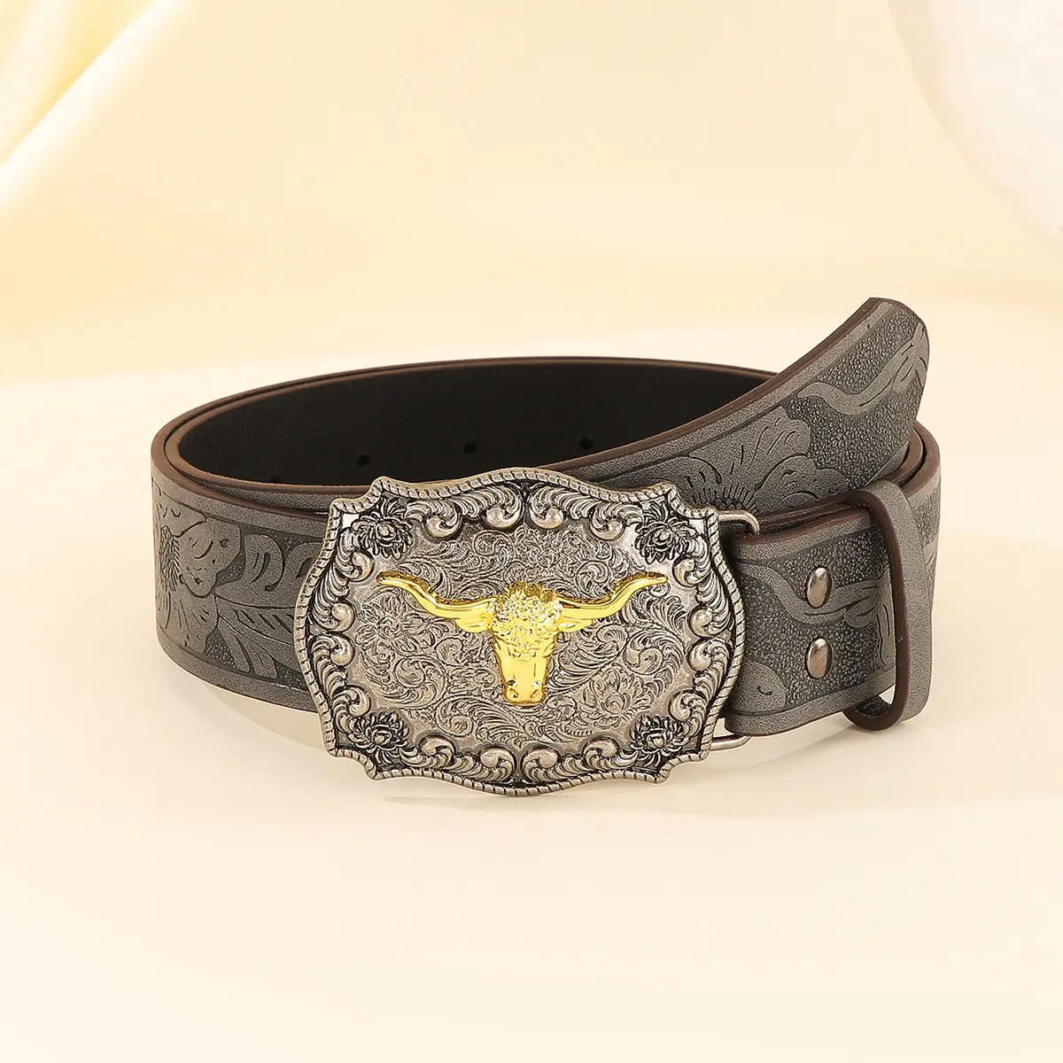 European American Style Brown Textured Snap Belt Unisex - Image 2
