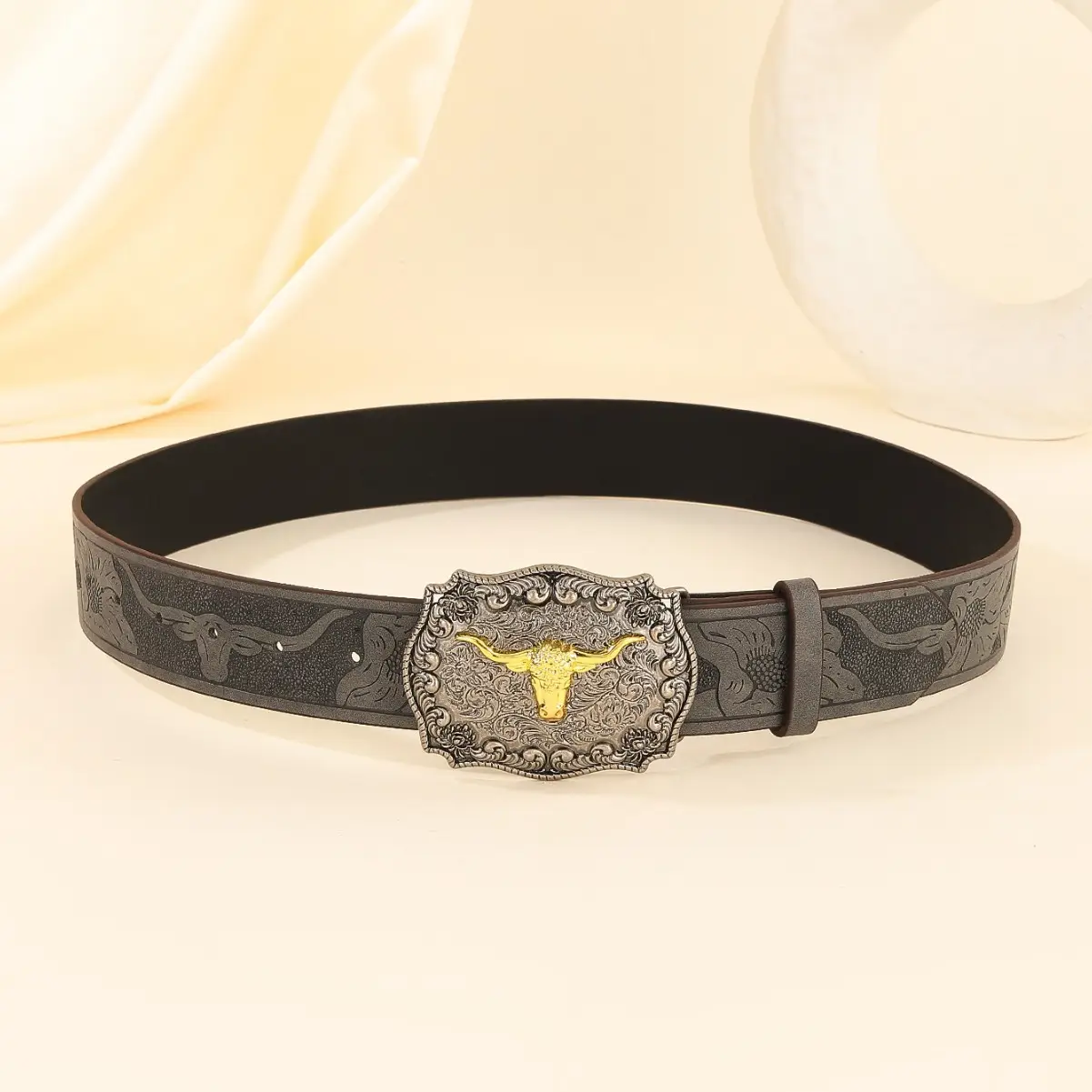 European American Style Brown Textured Snap Belt Unisex - Image 4