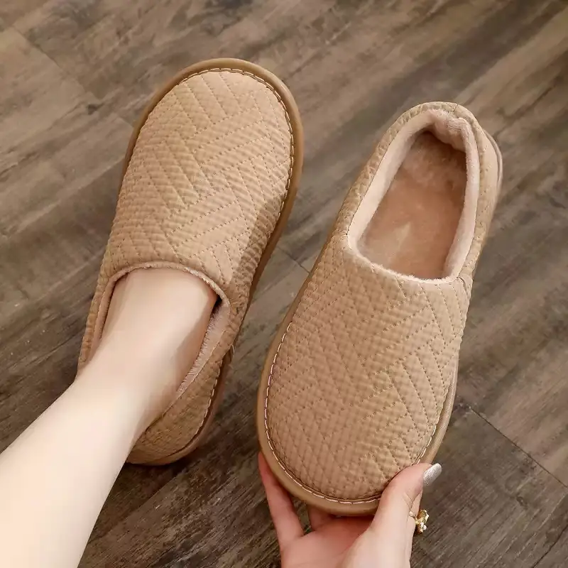 Cotton Slippers Bag with Winter Women's Home Indoor Courtyard Home Couple's Non-slip Warm Fabric Lace Men's Heel
