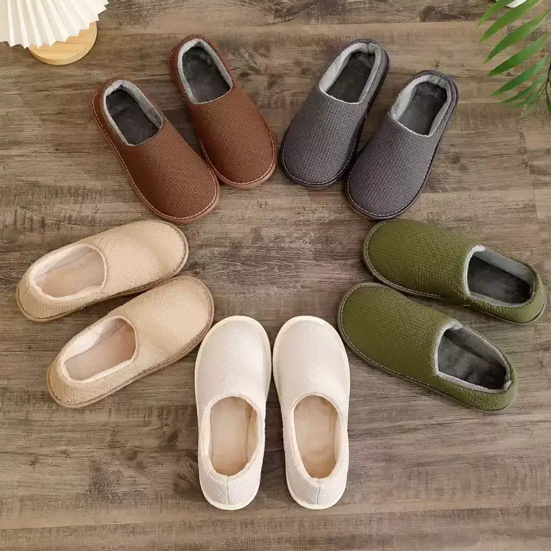 Cotton Slippers Bag with Winter Women's Home Indoor Courtyard Home Couple's Non-slip Warm Fabric Lace Men's Heel