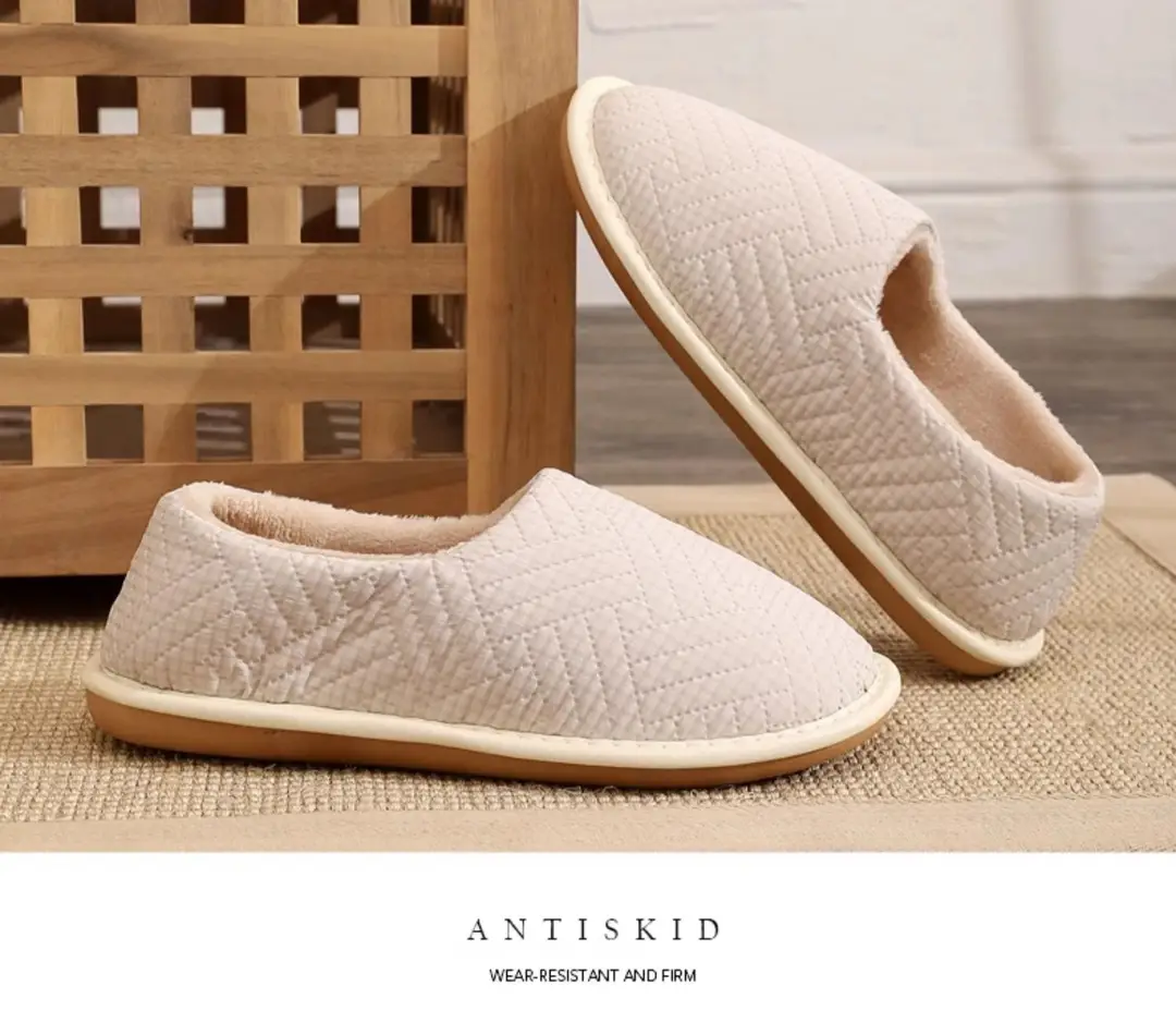 Cotton Slippers Bag with Winter Women's Home Indoor Courtyard Home Couple's Non-slip Warm Fabric Lace Men's Heel — feature 13