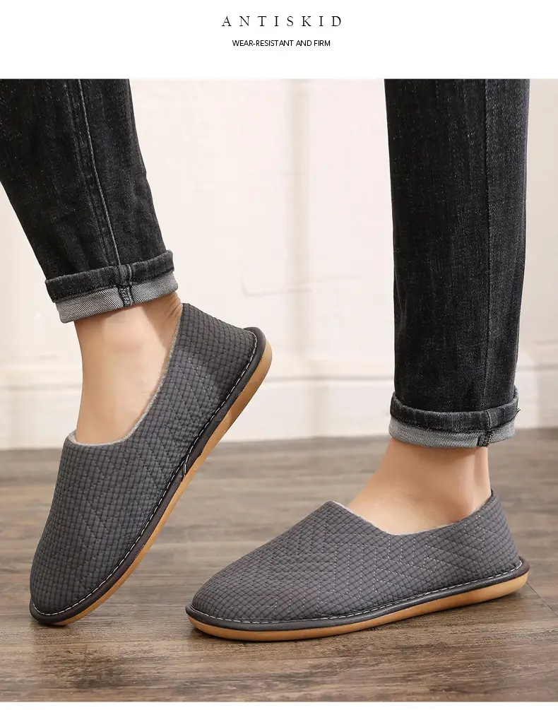 Cotton Slippers Bag with Winter Women's Home Indoor Courtyard Home Couple's Non-slip Warm Fabric Lace Men's Heel — feature 18