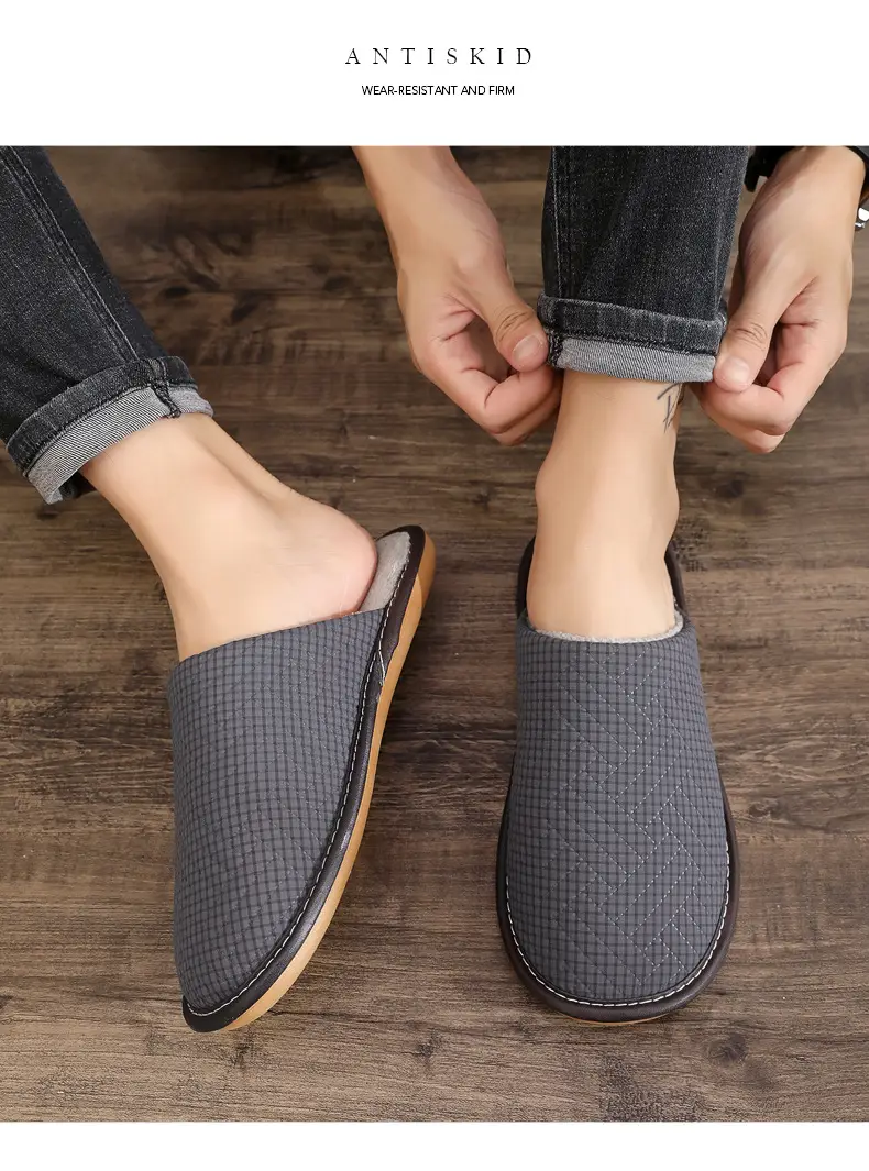 Cotton Slippers Bag with Winter Women's Home Indoor Courtyard Home Couple's Non-slip Warm Fabric Lace Men's Heel — feature 19
