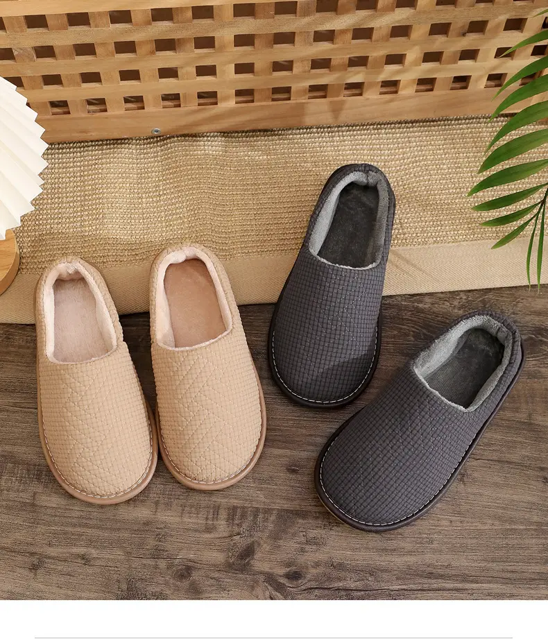Cotton Slippers Bag with Winter Women's Home Indoor Courtyard Home Couple's Non-slip Warm Fabric Lace Men's Heel — feature 2