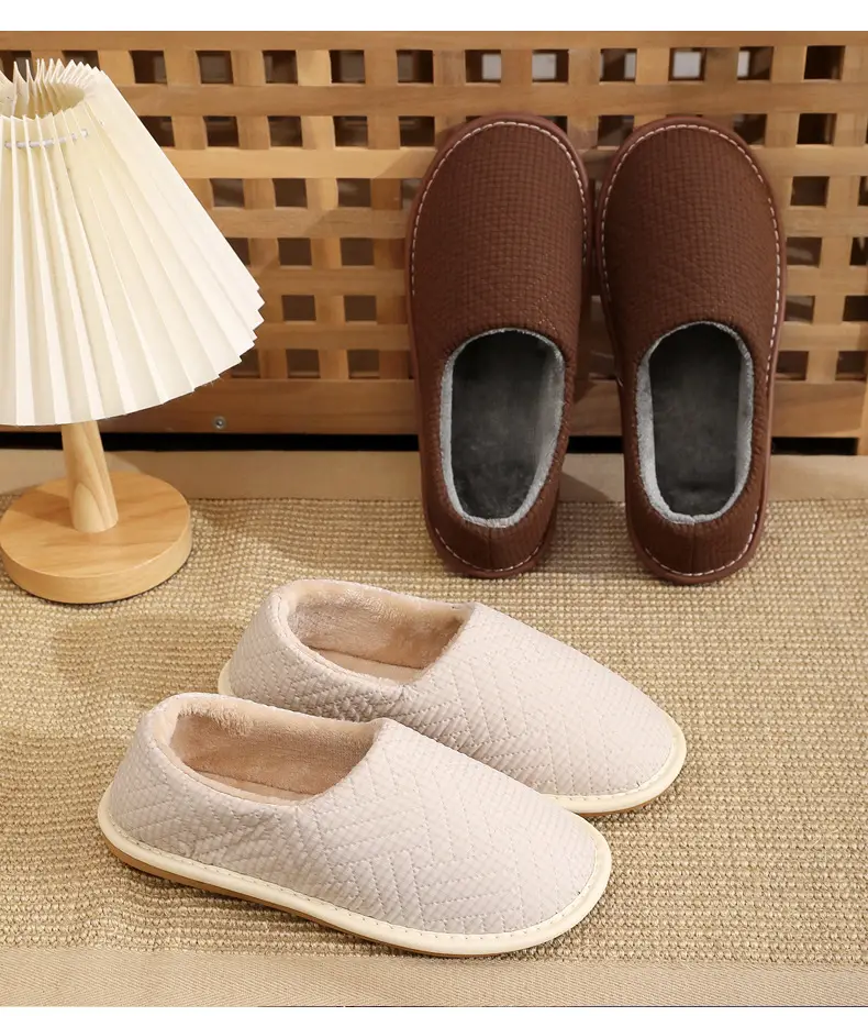 Cotton Slippers Bag with Winter Women's Home Indoor Courtyard Home Couple's Non-slip Warm Fabric Lace Men's Heel — feature 5