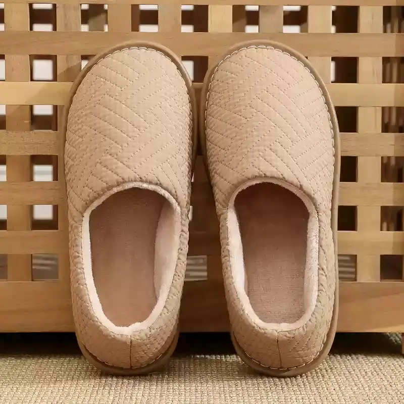 Cotton Slippers Bag with Winter Women's Home Indoor Courtyard Home Couple's Non-slip Warm Fabric Lace Men's Heel