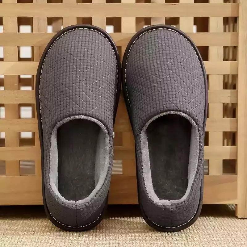 Cotton Slippers Bag with Winter Women's Home Indoor Courtyard Home Couple's Non-slip Warm Fabric Lace Men's Heel