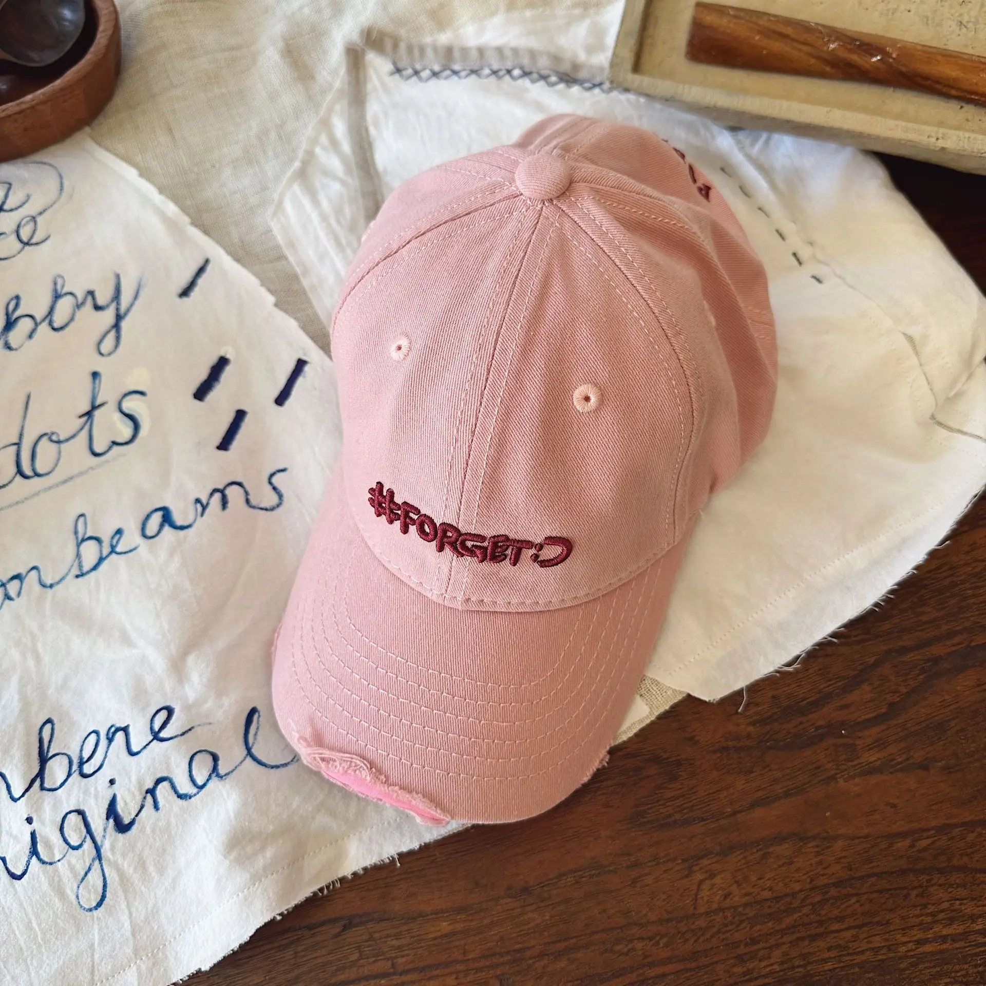 Pink Women's Peaked Cap with Embroidered Design — feature 8