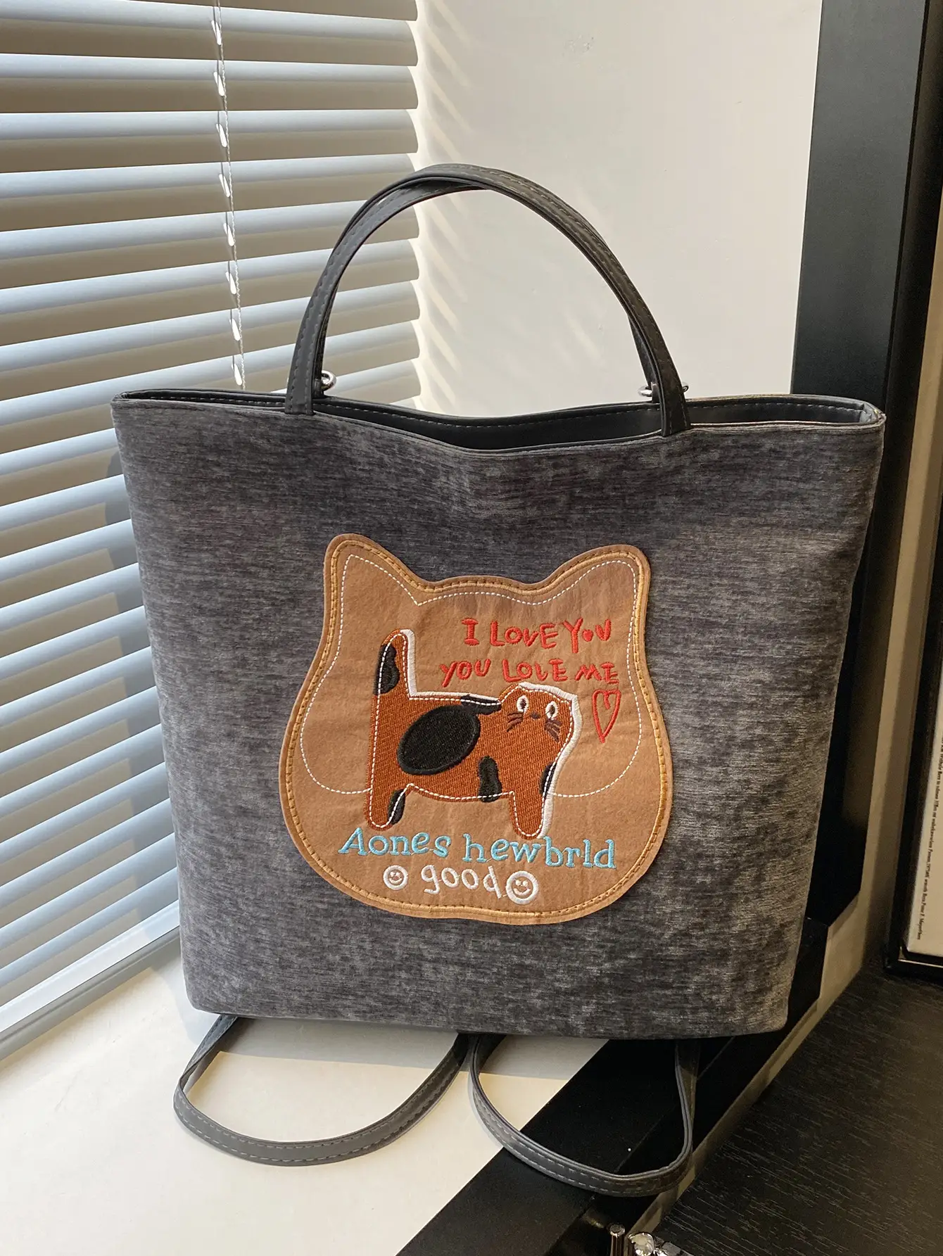 Women Biscuit Cat Shoulder Bag 2024 Grey Large Capacity - Image 6