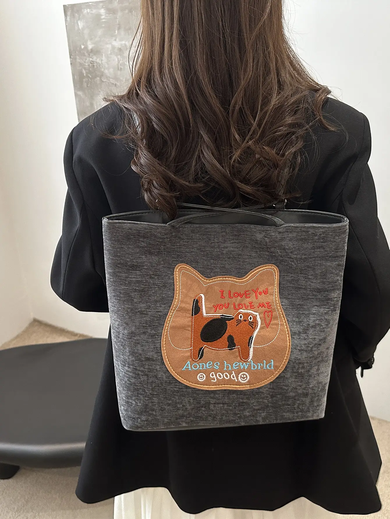 Women Biscuit Cat Shoulder Bag 2024 Grey Large Capacity - Image 7