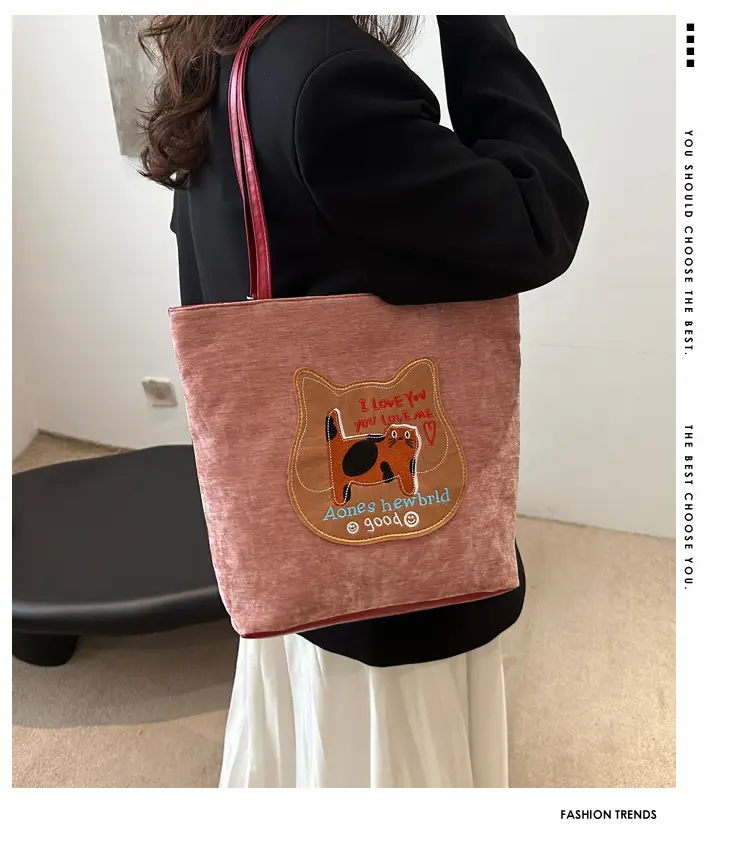 Women Biscuit Cat Shoulder Bag 2024 Grey Large Capacity — feature 1