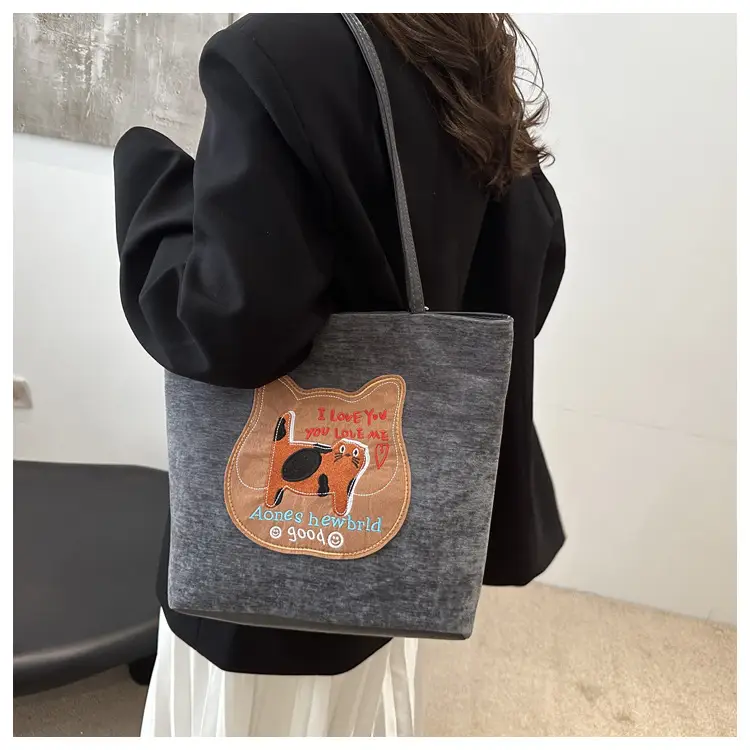 Women Biscuit Cat Shoulder Bag 2024 Grey Large Capacity — feature 11